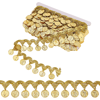 Polyester Ribbon, Metal Pendants Ribbon, with Sequins, for DIY Craft Sewing Accessories, Gold, 1-3/4 inch(45mm)