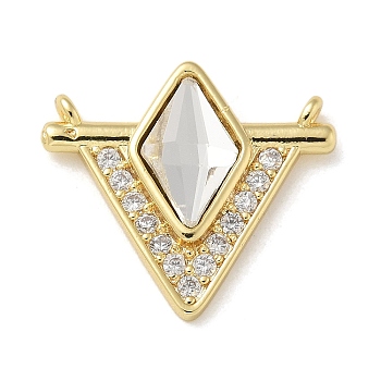 Brass Micro Pave Clear Cubic Zirconia Pendants, Triangle Charms, Real 14K Gold Plated, 17x19x4mm, Hole: 1mm