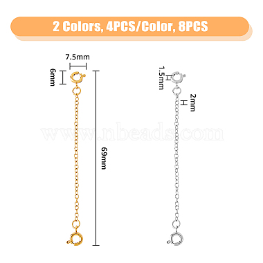 8Pcs 2 Colors 304 Stainless Steel Extender Chain with Spring Ring Clasps(DIY-FH0004-99)-2