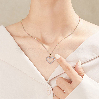 2Pcs 2 Colors Rhinestone Hollow Heart Pendant Necklace with Brass Chains for Women(NJEW-AN0001-70)-6