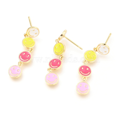 Colorful Smiling Face Brass Stud Earrings