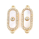 Brass Micro Pave Clear Cubic Zirconia Oval Connector Charms, with Natural Shell, Seashell Color, Real 18K Gold Plated, 18.5x7x2mm, Hole: 1mm(KK-Z140-04G)