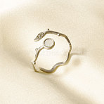 304 Stainless Steel with Natural Shell Cuff Open Rings for Women, Leaf, Stainless Steel Color, 9mm, Inner Diameter: 17mm(NU0412-1)