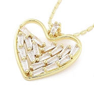 Brass Micro Pave Clear Cubic Zirconia Pendant Necklaces, Heart , Real 18K Gold Plated, 17.01 inch(432mm)(NJEW-B101-01G-02)