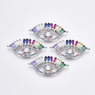 Brass Micro Pave Cubic Zirconia Links connectors, Eye, Colorful, Platinum, 16.5x33x3.5mm, Hole: 1.2mm(ZIRC-T005-028P)