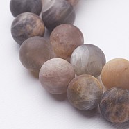 Natural Black Sunstone Bead Strands, Frosted, Round, 8.5mm, Hole: 1mm, about 46pcs/strand, 14.9 inch(380mm)(G-G947-32-8mm)