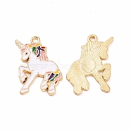 Alloy Enamel Pendants, Golden, Unicorn Charm, White, 27x18.5x1.5mm, Hole: 2mm(ENAM-M055-06G)