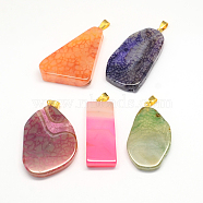Dyed Natural Agate Pendants with Golden Tone Brass Findings, 40~50x18~30x5~12mm, Hole: 6x5mm(G-R275-27)