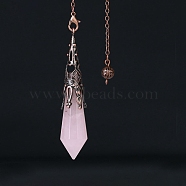 Natural Rose Quartz Dowsing Pendulum Big Pendants, with Red Copper Plated Metal Cone, Hexagonal Cone Charm, 260mm(PW-WGF0B2B-05)