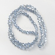 Electroplate Faceted Bicone Glass Beads Strands, Light Sky Blue, 4x4mm, Hole: 1mm, about 82~85pcs/strand, 30.5~31cm(EGLA-P017-4mm-13)