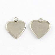 Heart Stainless Steel Cabochon Settings Pendants, Stainless Steel Color, Tray: 13x13mm, 14x13x1mm, Hole: 2mm(X-STAS-Q168-11)
