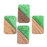Opaque Resin & Walnut Wood Pendants, Rectangle, Green, 28x18x3mm, Hole: 2mm(RESI-S389-049A-C03)