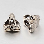 Tibetan Style Alloy Beads, Trinity Knot/Triquetra, Irish, Antique Silver, 9x9.5x7.5mm, Hole: 6mm(TIBEB-E075-02AS)
