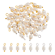 50Pcs 2 Colors Natural Pearl Rice Charms, with Brass Loops, Mixed Color, 13~14mm, Hole: 1.7~2.6mm, 25pcs/color(PALLOY-HS00010)