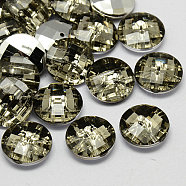 Taiwan Acrylic Rhinestone Buttons, Faceted, 2-Hole, Disc, Light Grey, 15x5mm, Hole: 1mm(BUTT-F022-15mm-19)