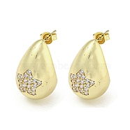 Brass with Cubic Zirconia Stud Earrings, Teardrop, Golden, 21.5x14mm(EJEW-Q799-02C-G)