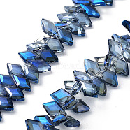 Electroplate Rhombus Glass Beads Strands, Faceted, Full Rainbow Plated, Marine Blue, 13x8x4mm, Hole: 1.2mm, about 99~100pcs/strand, 15.35''(39cm)(EGLA-A036-12A-FR03)