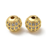 Brass Micro Pave Cubic Zirconia Beads, Round, Real 18K Gold Plated, 6mm, Hole: 1.5mm(KK-Q809-25G)