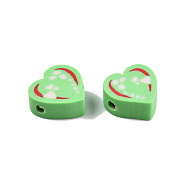 Handmade Polymer Clay Beads, Heart, Light Green, 8~11x9~10.5x4~5mm, Hole: 1.2~1.6mm(CLAY-N010-086B-06)