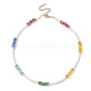Glass Beaded Necklaces, Ion Plating(IP) 304 Stainless Steel Jewelry, Colorful, 13.86 inch(35.2cm)(NJEW-JN04332)