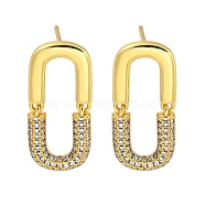 Rack Plating Rectangle Brass Micro Pave Clear Cubic Zirconia Stud Earrings, Cadmium Free & Lead Free, Long-Lasting Plated, Real 18K Gold Plated, 24x11mm(EJEW-B061-05G)