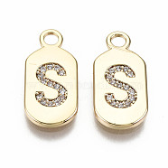 Brass Micro Pave Clear Cubic Zirconia Pendants, Nickel Free, Real 18K Gold Plated, Oval with Word, Letter.S, 16x7.5x1.5mm, Hole: 1.8mm(KK-S360-052S-NF)