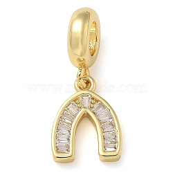 Rack Plating Brass Cubic Zirconia Pendants, Long-Lasting Plated, Lead Free & Cadmium Free, Letter U Charms, Real 18K Gold Plated, 21.5mm, Hole: 4.5mm(X-KK-K392-12G)