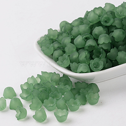 Transparent Acrylic Beads Caps, Tulip Flower, Lily of the Valley, Frosted, Lime Green, 10x6mm, Hole: 1.5mm(X-PL543-9)