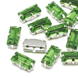 Sew on Rhinestone, Multi-strand Links, Glass Rhinestone, with Brass Prong Settings, Garments Accessories, Faceted, Rectangle, Platinum, Emerald, 10.5x5.5x4mm, Hole: 1mm(RGLA-T092-5x10mm-20P)