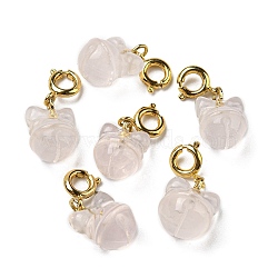 Natural Rose Quartz Pendant Decorations, with Brass Spring Ring Clasps, Bell, Real 14K Gold Plated, 21mm, Hole: 3mm(G-R489-06G)