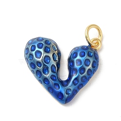 Rack Plating Brass Enamel Pendants, with Jump Ring, Long-Lasting Plated, Cadmium Free & Lead Free, Heart Charm, Real 18K Gold Plated, Blue, 15x17x4mm, Hole: 3mm(KK-Z056-42G-01)