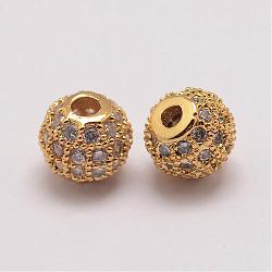Brass Micro Pave Cubic Zirconia Beads, Round, Golden, 6x5.5mm, Hole: 2mm(ZIRC-E110-03G)