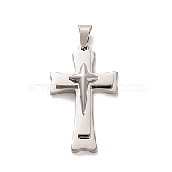 Non-Tarnish 304 Stainless Steel Pendants, Cross with Star Charm, Stainless Steel Color, 44.5x26x6.8mm, Hole: 8x4mm(STAS-Z080-02P)