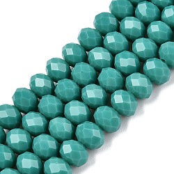 Opaque Solid Color Imitation Jade Glass Beads Strands, Faceted, Rondelle, Light Sea Green, 8x6mm, Hole: 1mm, about 64~65pcs/strand, 40~41cm(EGLA-A044-P8mm-D31)