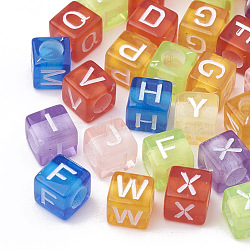 Transparent Acrylic Beads, Horizontal Hole, Mixed Letters, Cube, Mixed Color, 6x6x6mm, Hole: 3mm, about 3000pcs/500g(TACR-N002-03)
