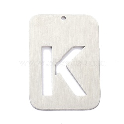 304 Stainless Steel Pendants, Rectangle with Alphabet, Hollow, Letter.K, 32x22x1mm, Hole: 1.5mm(STAS-K216-49K-P)