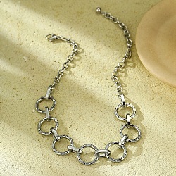 304 Stainless Steel Round Ring Bib Necklaces for Women, Stainless Steel Color, 16.81 inch(42.7cm), round: 20x2.5mm(NJEW-U012-02P)