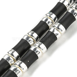 Glass Beads, with Platinum Tone Brass Ends, Bamboo Stick, Black, 12.7x6mm, Hole: 1.1mm, about 30pcs/strand, 14.96 inch(38cm)(GLAA-M045-05S-05)