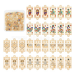 40Pcs 10 Styles Alloy Rhinestone Connector Charms, Rectangle with Mixed Patterns, Light Gold, Mixed Color, 26x11x2~2.5mm, Hole: 1.8mm, 4pcs/style(FIND-TA0002-01)