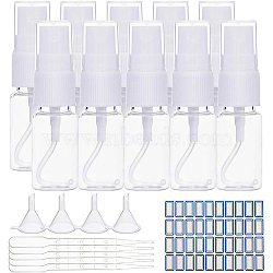 Plastic Spray Bottles Sets, with Fine Mist Sprayer & Dust Cap & Dropper & Funnel Hopper and Label Paster, Clear, Bottles: 7.9cm, capacity: 10ml, 24pcs/set(DIY-BC0010-96)