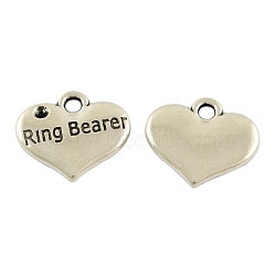 Tibetan Alloy Heart Carved Word Ring Bearer Wedding Charms Rhinestone Settings, Lead Free & Cadmium Free, Antique Silver, 14x16x2.5mm, Hole: 2mm, Fit for 1.5mm Rhinestone(X-TIBEP-GC222-AS-RS)