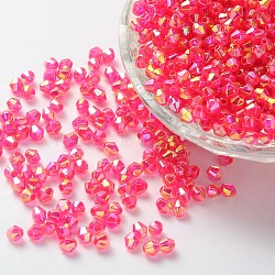 Bicone AB Color Plated Eco-Friendly Transparent Acrylic Beads, Faceted, Deep Pink, 4x4mm, Hole: 1mm, about 16600pcs/500g(TACR-A003-4mm-09)