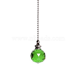 Glass Crystal Ceiling Fan Pull Chain Extenders, with Metal Ball Chains, Round Ball Pendant Suncatcher, Lime Green, 545mm(PW-WG22568-07)
