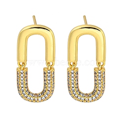 Rack Plating Rectangle Brass Micro Pave Clear Cubic Zirconia Stud Earrings, Cadmium Free & Lead Free, Long-Lasting Plated, Real 18K Gold Plated, 24x11mm(EJEW-B061-05G)