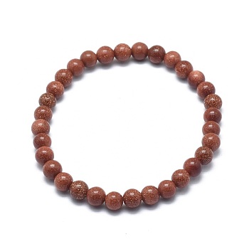 Synthetic Goldstone Bead Stretch Bracelets, Round, 2 inch~2-3/8 inch(5~6cm), Bead: 5.8~6.8mm
