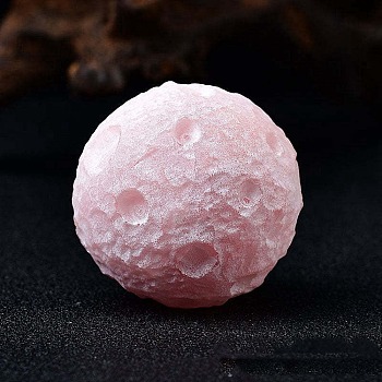 Moon Meteorite Natural Rose Quartz Crystal Ball, Reiki Energy Stone Display Decorations for Healing, Meditation, Witchcraft, 43mm