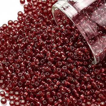 TOHO Round Seed Beads, Japanese Seed Beads, (25C) Silver Lined Ruby, 11/0, 2.2mm, Hole: 0.8mm, about 5555pcs/50g