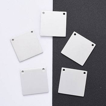 201 Stainless Steel Pendants, Manual Polishing, Square, Stainless Steel Color, 16x16x1mm, Hole: 1mm