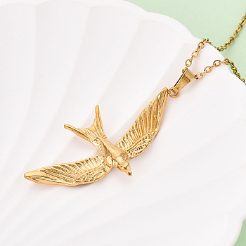 304 Stainless Steel Pendant Necklaces, Swallow, Ion Plating(IP), Real 18K Gold Plated, 17.72~18.11 inch(45~46cm)