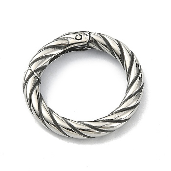 Tibetan Style 316 Surgical Stainless Steel Spring Gate Rings, Twist Round Ring, Antique Silver, 22x3.3mm